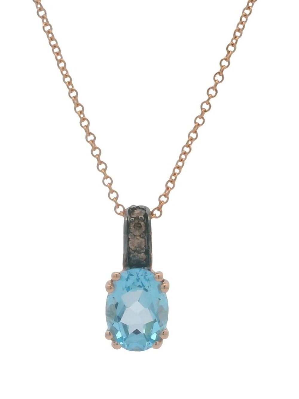 EFFY Solid 14kt Rose Gold Oval Blue Topaz and Diamond Pendant 18" Necklace